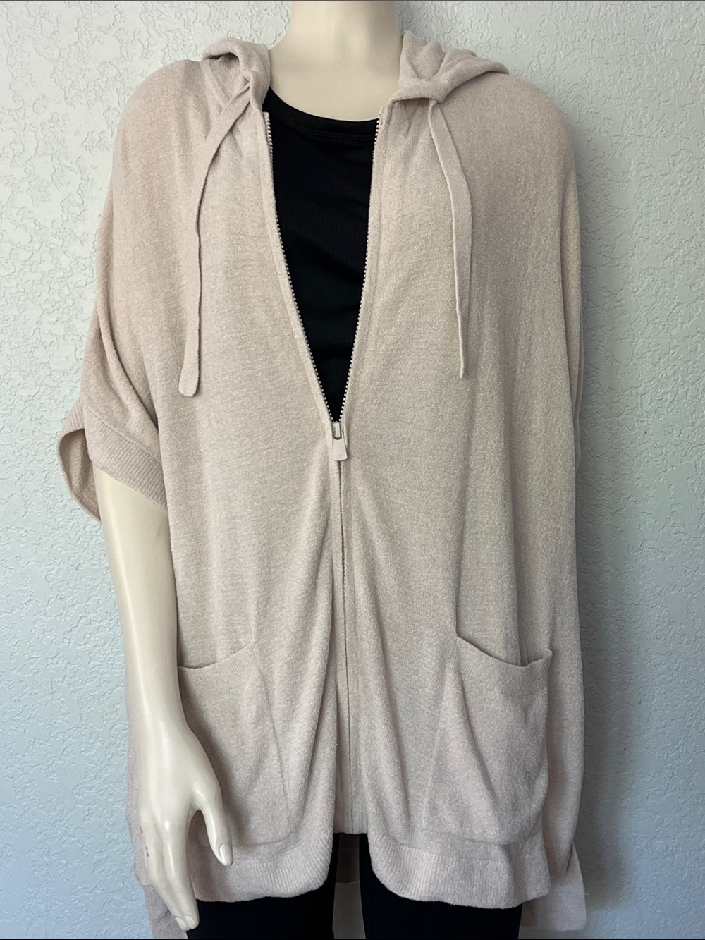Barefoot Dreams CozyChic Ultra Lite Zip Hoodie S/M Short Sleeve Almond Oversized